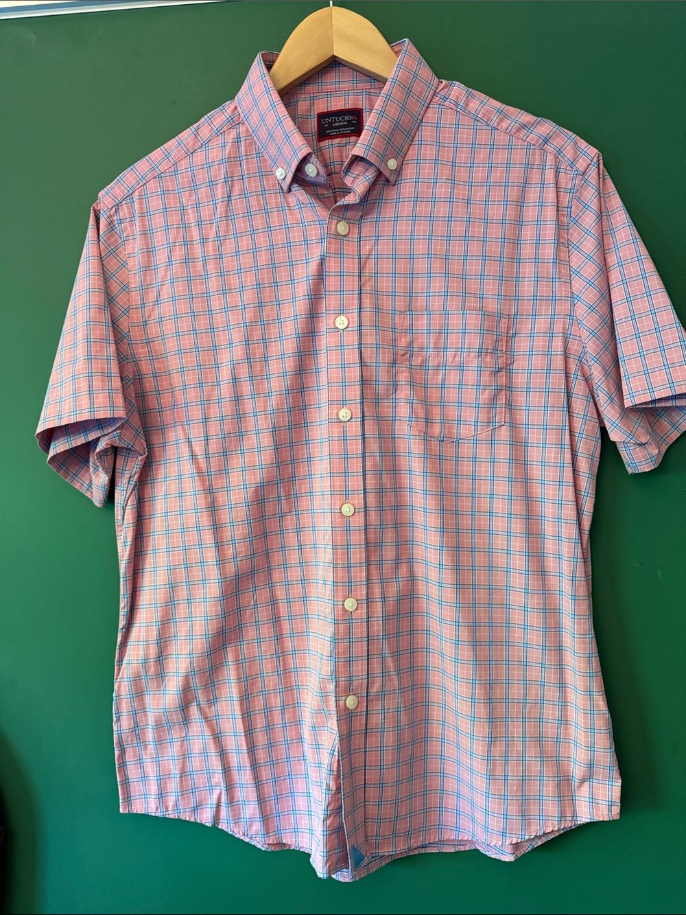 UNTUCKit Pink & Blue Plaid Performance Mens M Shirt Business Casual